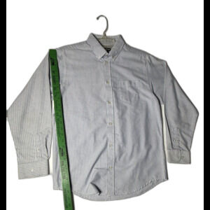 Dockers Dress Shirt Men Size 18 Gray Blue Long Sleeve Striped Cotton Blend